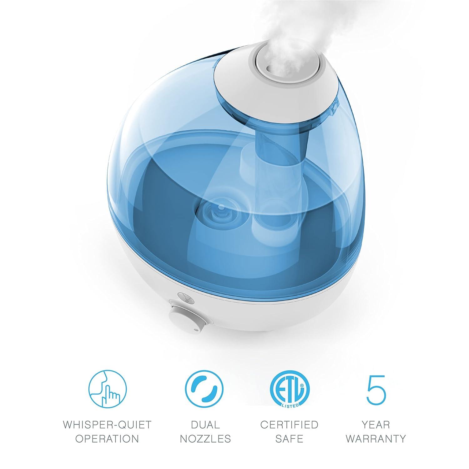 Large White and Blue Ultrasonic Cool Mist Humidifier with Auto Shutoff