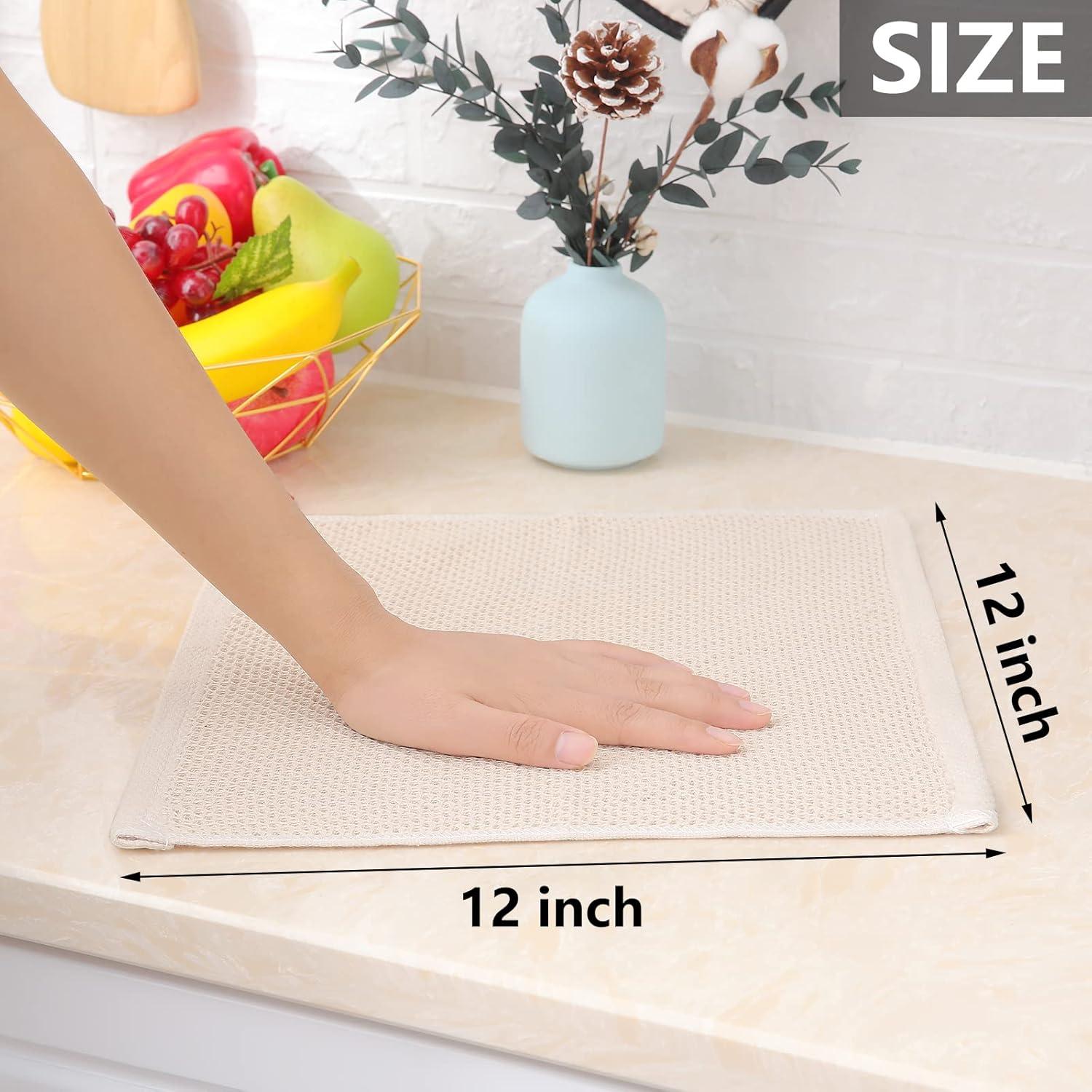 Beige 12"x12" Cotton Waffle Weave Kitchen Dish Cloths Set