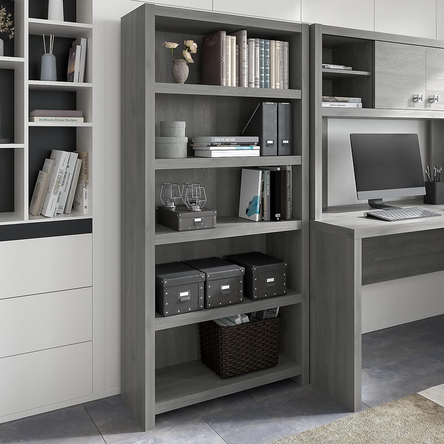 Echo 5 Shelf Bookcase in Modern Gray - Engineered Wood