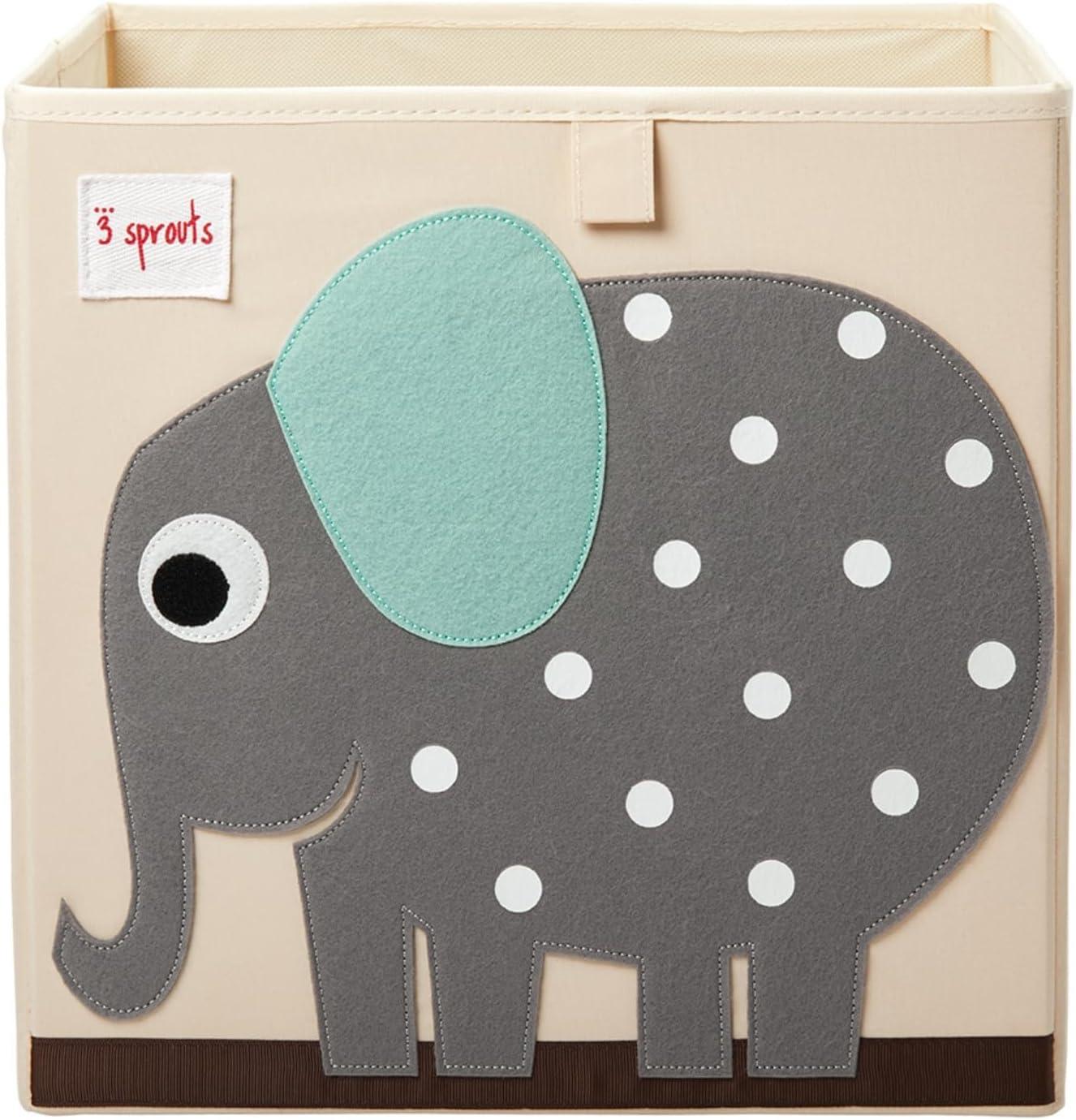 3 Sprouts Children's Foldable Fabric Storage Cube Soft Toy Basket, Elephant