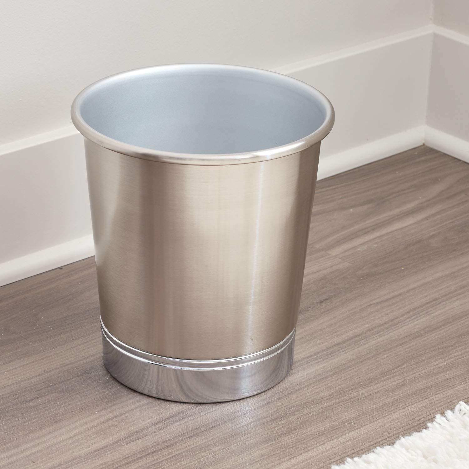 iDESIGN York Metal Wastebasket Trash Can Brushed Nickel/Chrome