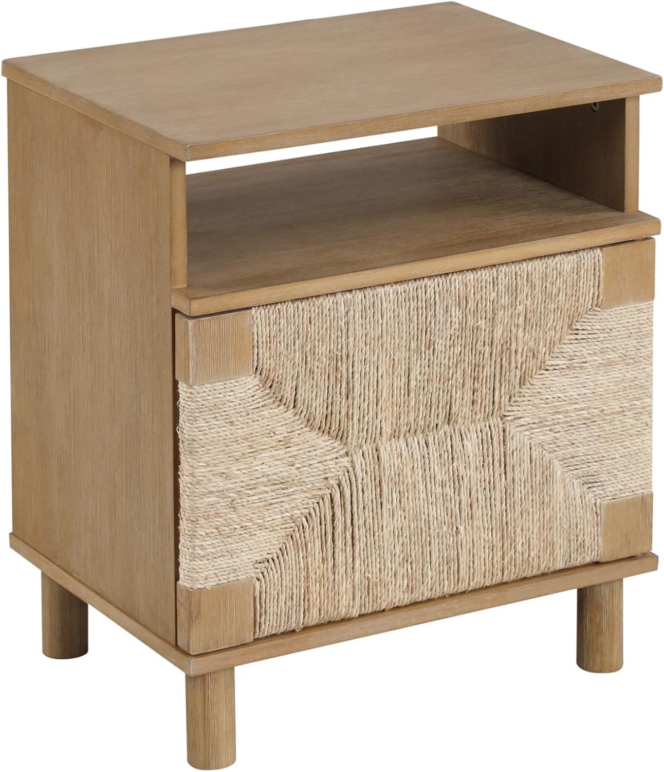 Beacon Light Brown Wood and Seagrass Nightstand