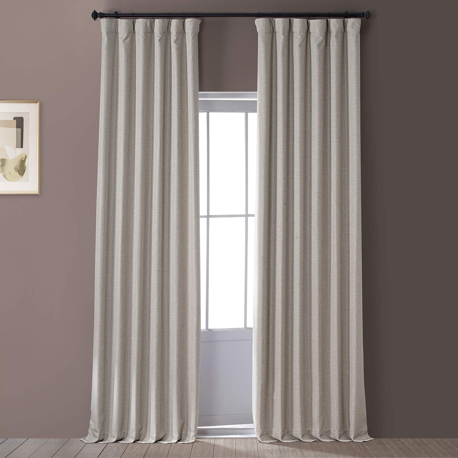 Safari Tan Faux Linen Blackout Curtain Panel, 50W x 108L