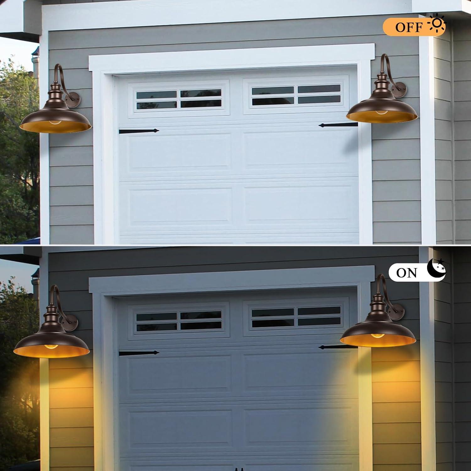 VIANIS Dusk to Dawn Barn Lights, 2 Pack Brown Gooseneck Outdoor Light Fixture, Farmhouse Outdoor Wall Lights for House, Porch, Entryway, Garage