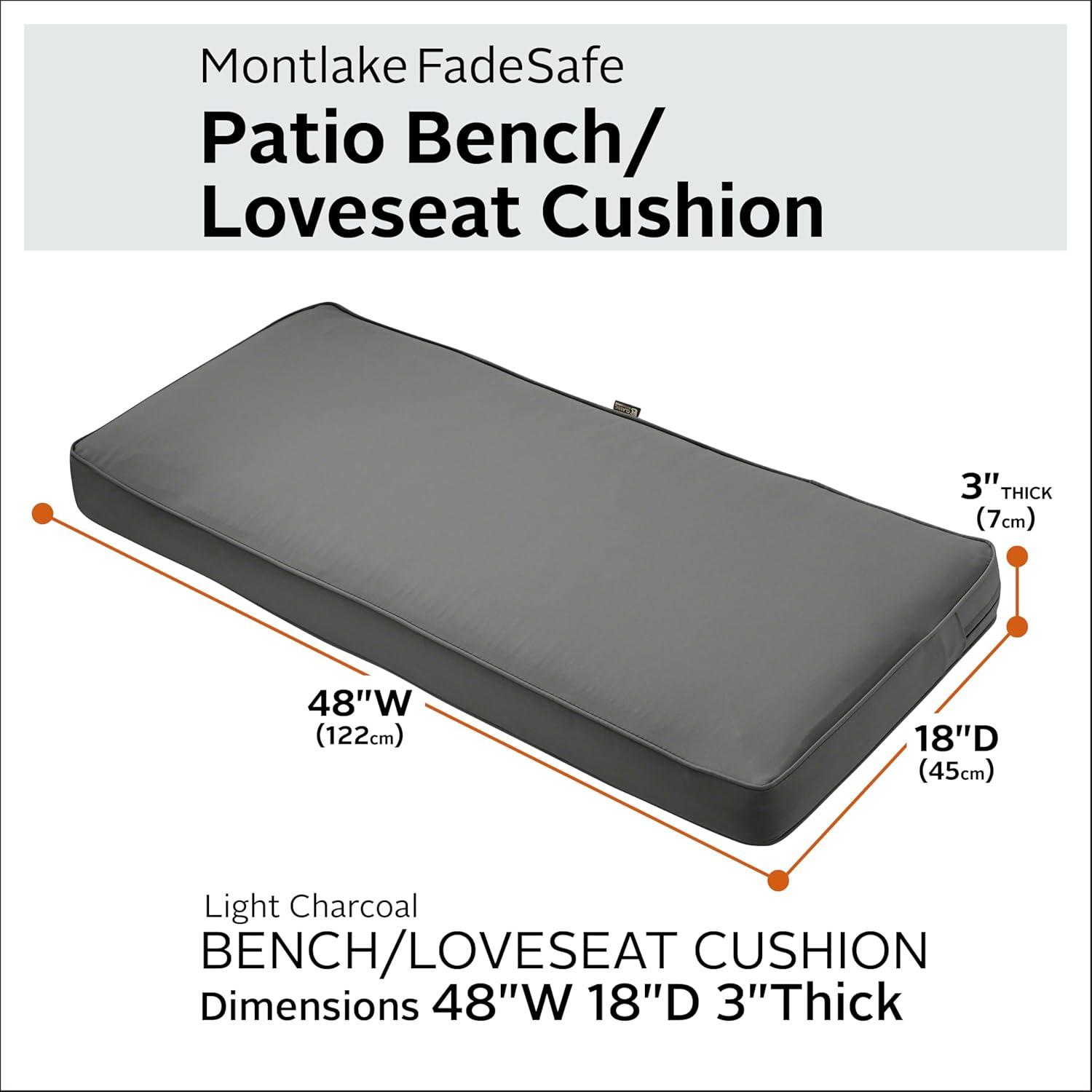Classic Accessories 62-015-LCHARC-EC Bench Cushion Combo, 48"W x 18"D x 3"Thick, Light Charcoal