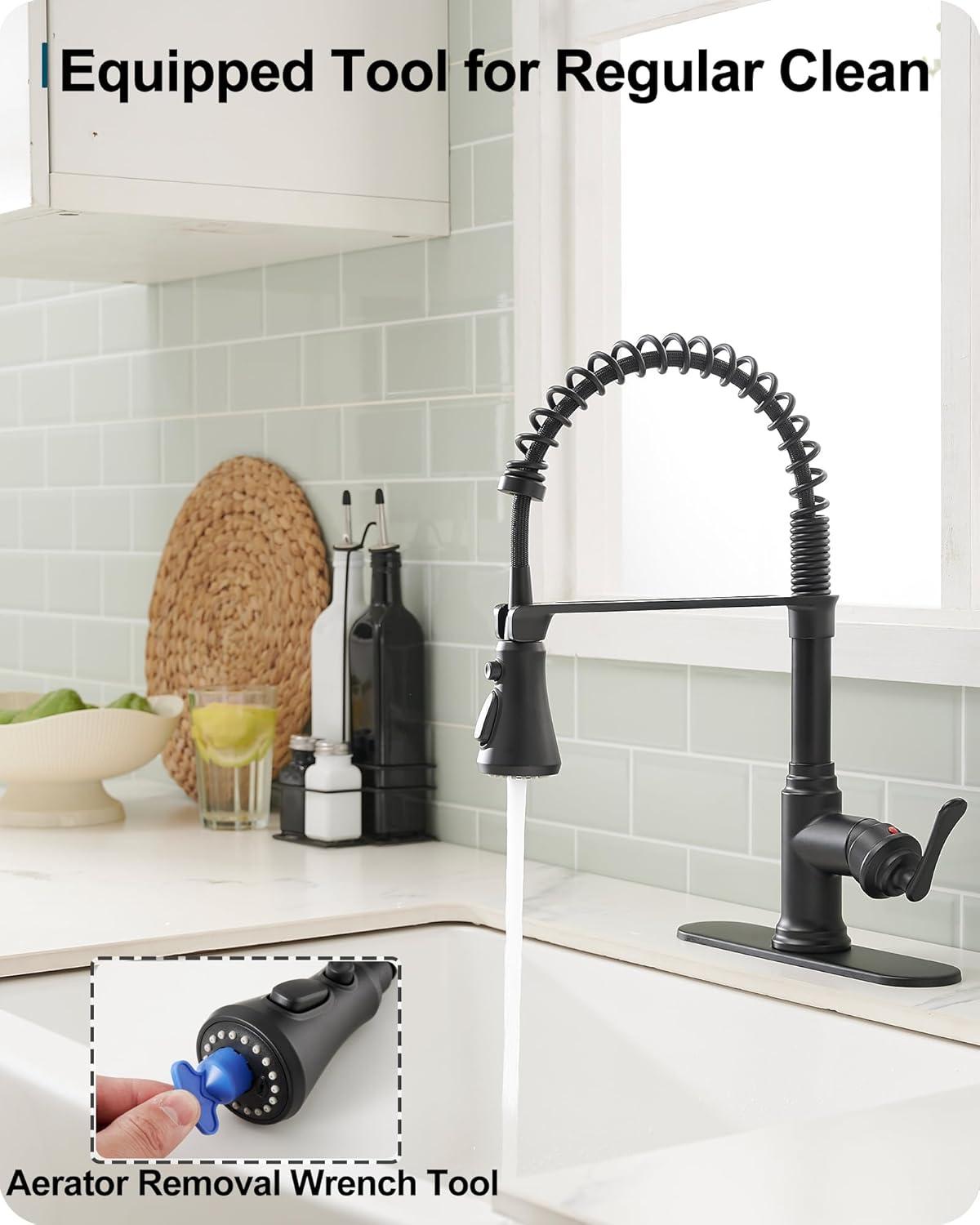 Kitchen Faucet With Pull Down Sprayer, Single Handle Spring Faucet For Sink Farmhouse Rv Laundry Room