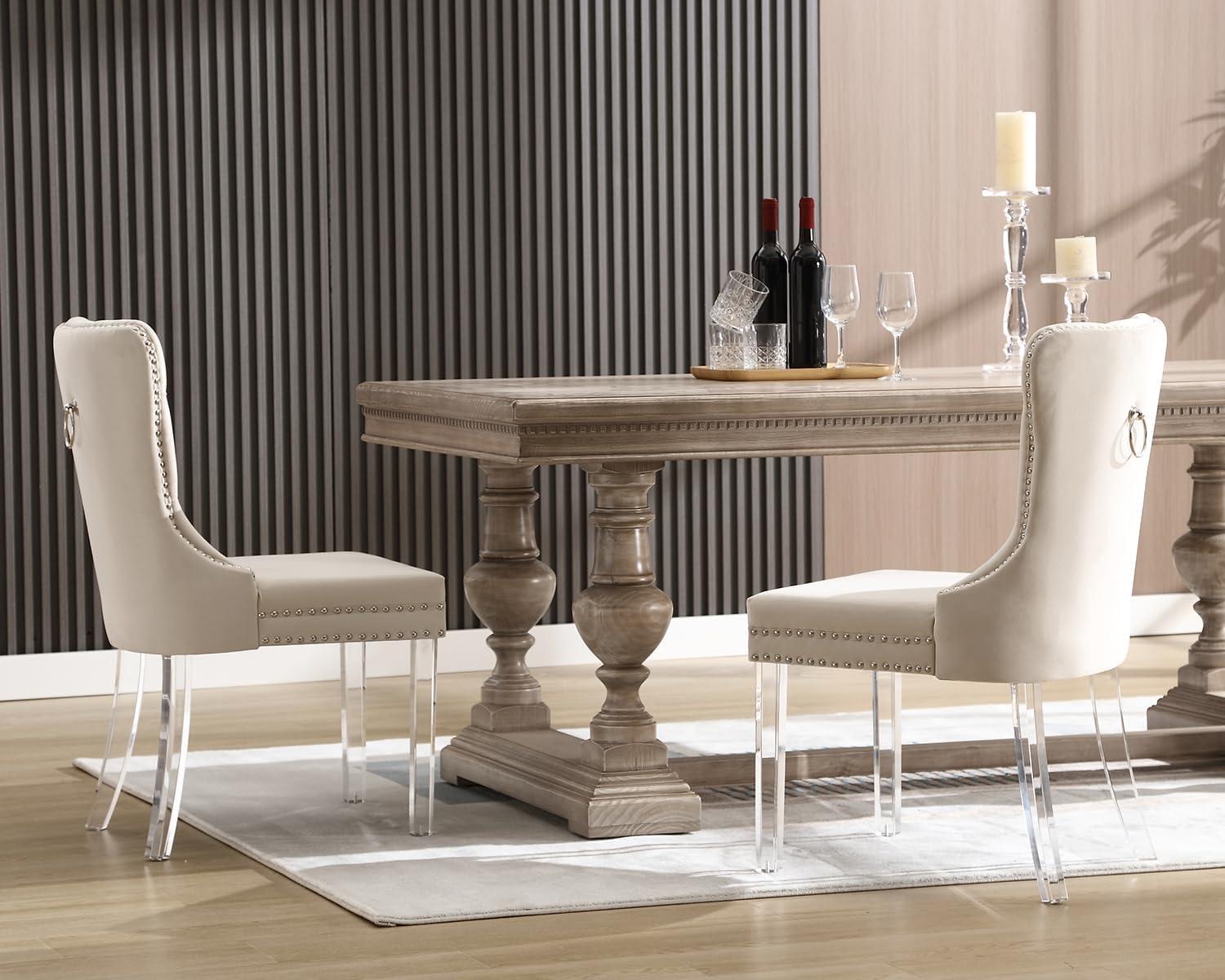 SoarFlash Velvet Dining Chairs Set of 4, Tall Back Side Chair, Modern Upholstered High-end Tufted Side Chair with Button Back Ring, Solid Wood Legs (Beige)