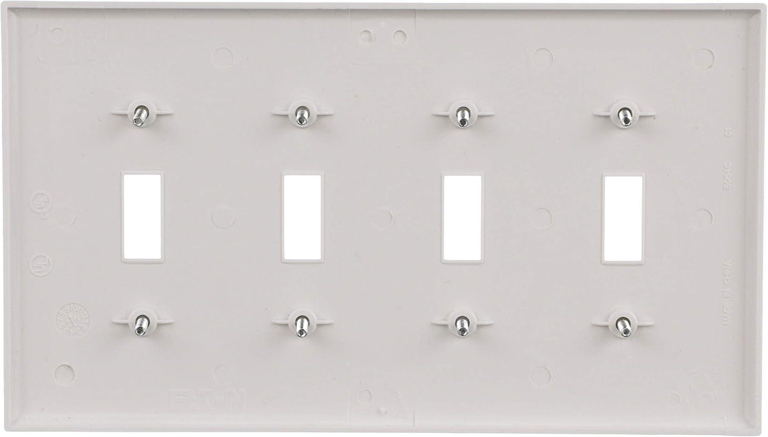 White Polycarbonate 4-Gang Screwless Toggle Switch Wall Plate