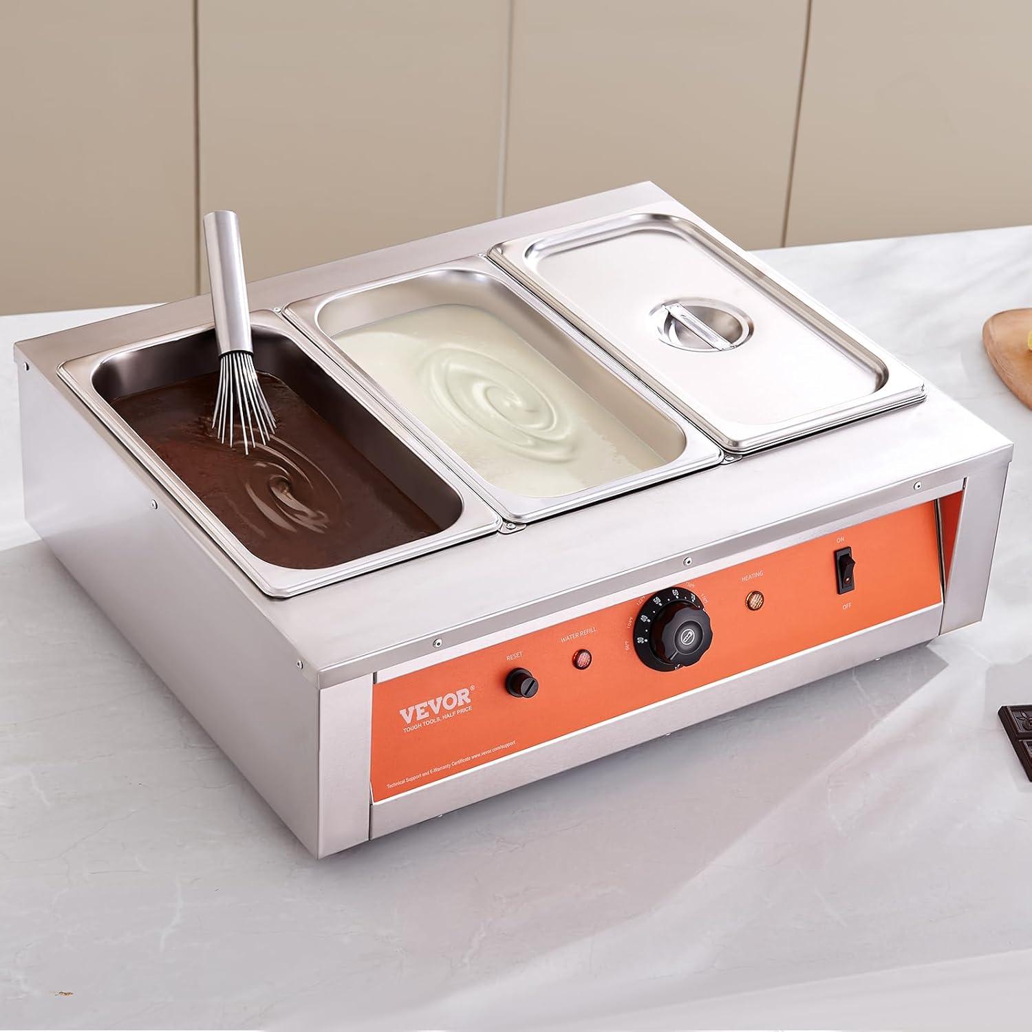 VEVOR Chocolate Tempering Machine, 26.5 Lbs 3 Tanks Chocolate Melting Pot TEMP Control 86~185℉, 1500W Stainless Steel Electric Commercial Food Warmer For Chocolate/Milk/Cream Melting and Heating