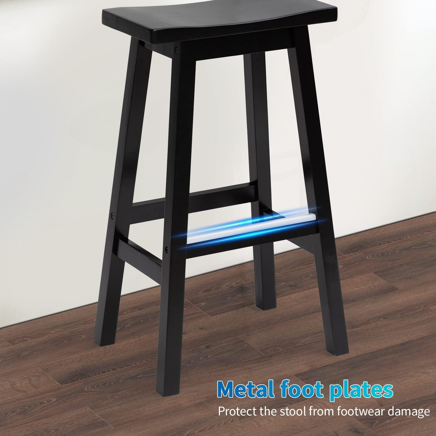 QuellQuest Bar Stools Set of 2 for Kitchen Counter Solid Wooden Saddle Stools 24-Inch/30-Inch Height (Brown, 24 in)