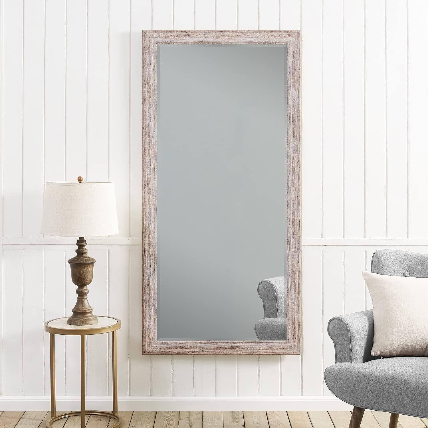 Highland Dunes Lindberg Rectangle Full Length Mirror, Faux Wood Farmhouse Mirror, Floor Mirror