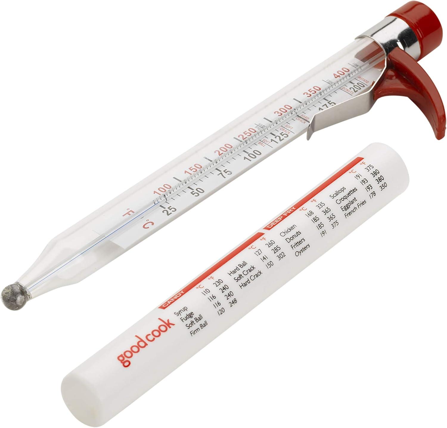 GoodCook Precision Candy and Deep Fry Thermometer with Storage Sleeve, Clear/Red