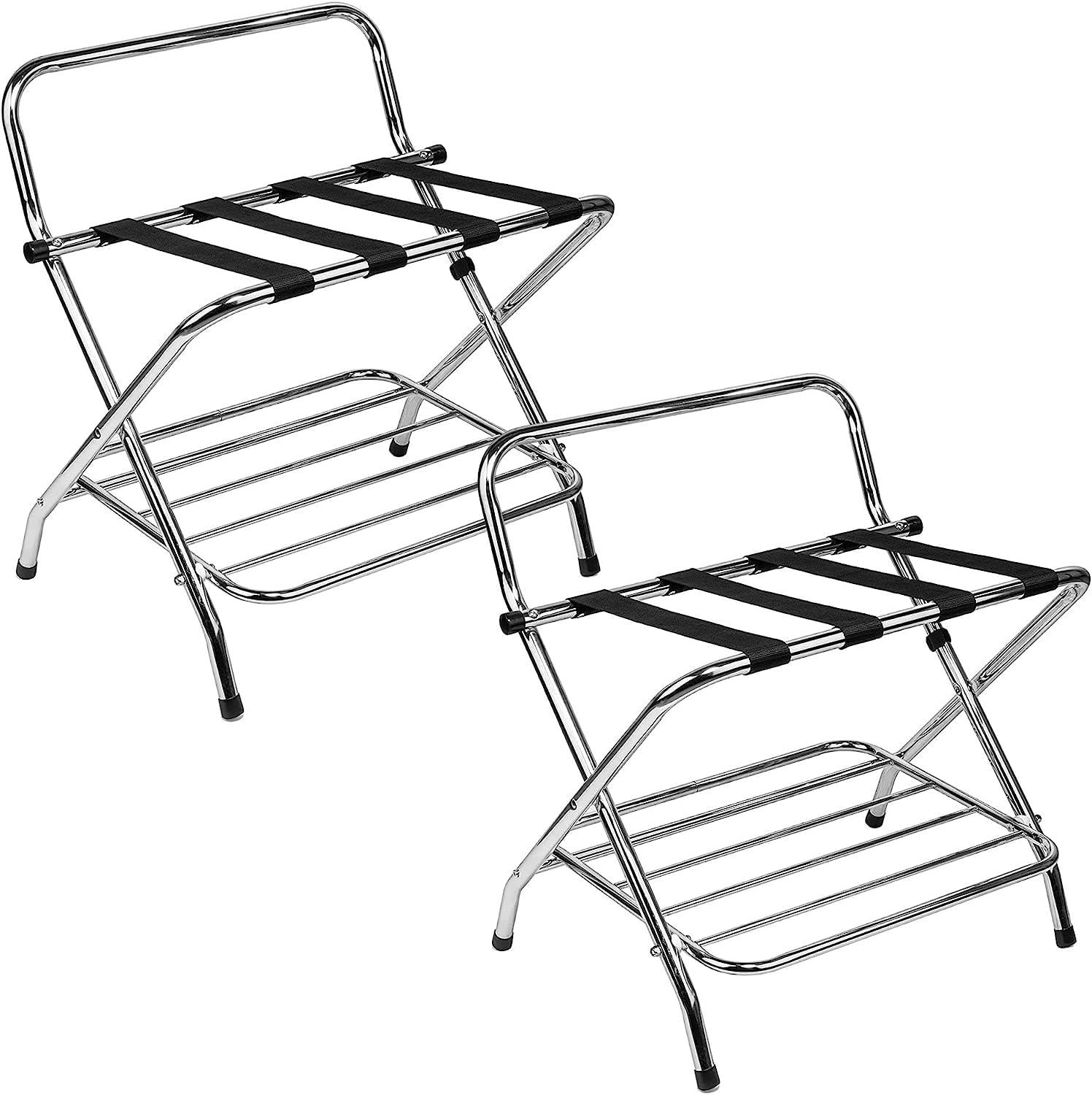 Chrome Foldable Double Rack Luggage Stand with Nylon Straps