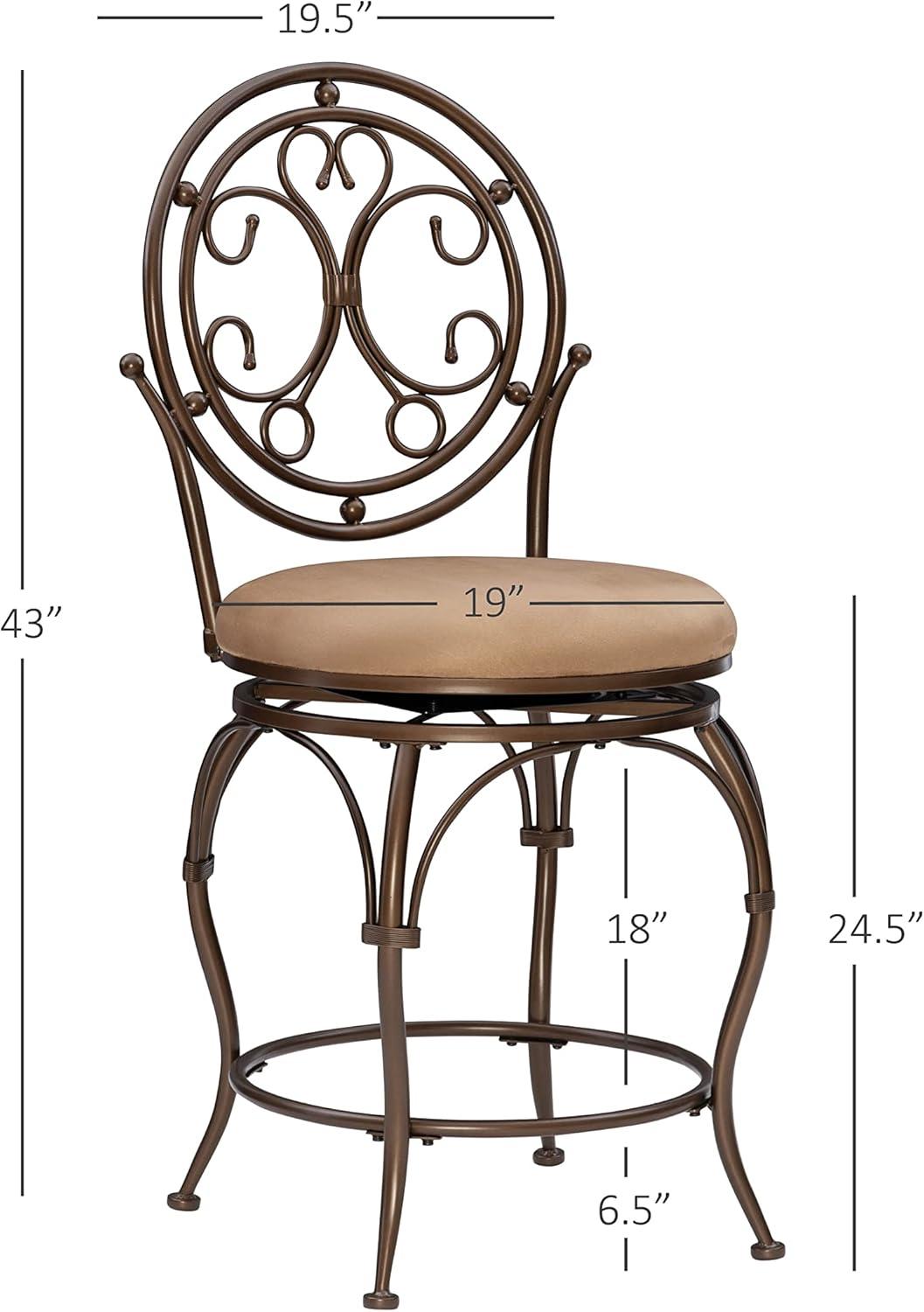 Elegant Traditional 24.5" Swivel Counter Stool, Warm Bronze and Tan Leather