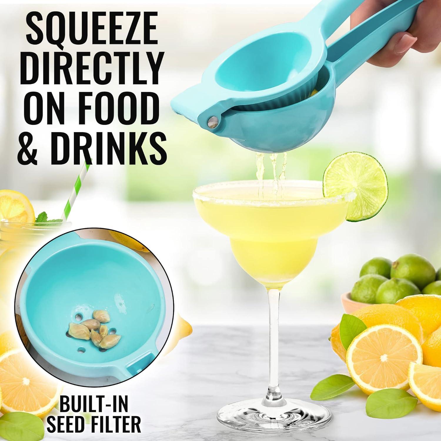 Zulay Premium Quality Metal Lemon Squeezer, Citrus Juicer, Manual Press for Extracting the Most Juice Possible - Light Blue