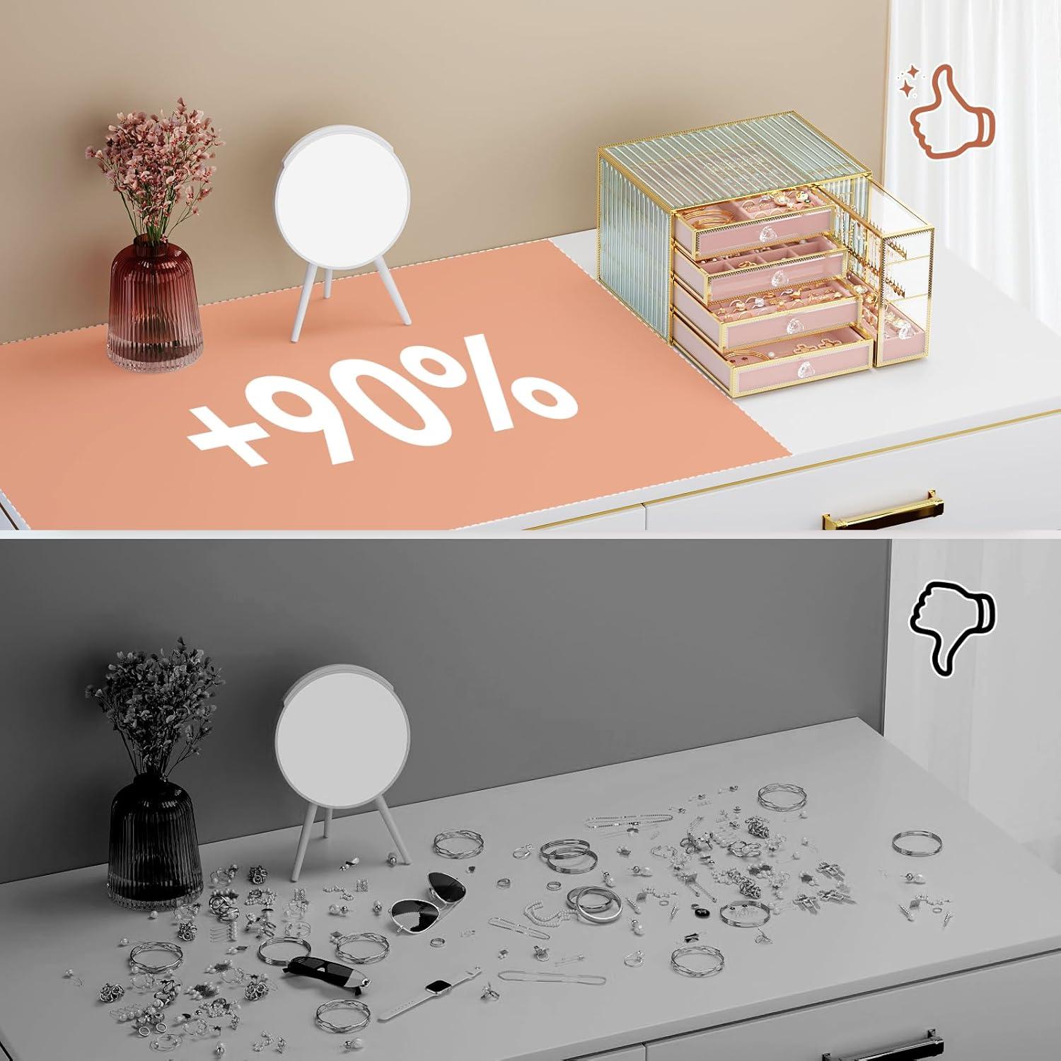 Youdepot Jewelry organizer box-Tempered Glass 5-Drawer jewelry boxes for women, Large Jewelry Boxes & Organizers With Velvet Necklaces Earring Organizer.