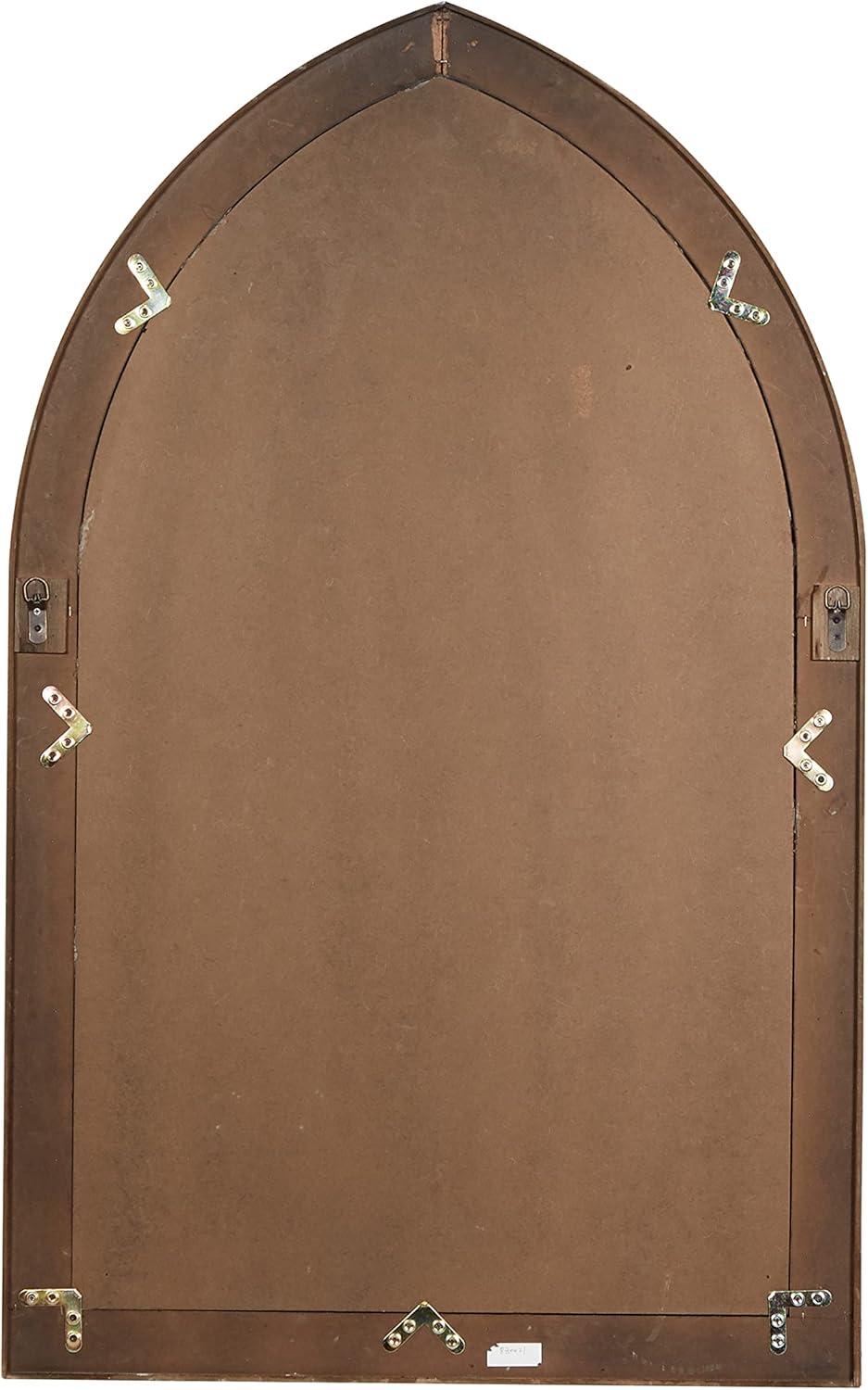 Wood Window Panes Inspired Wall Mirror with Arched Top and Distressing White/Brown - Olivia & May: Cathedral Style, Antiqued Finish