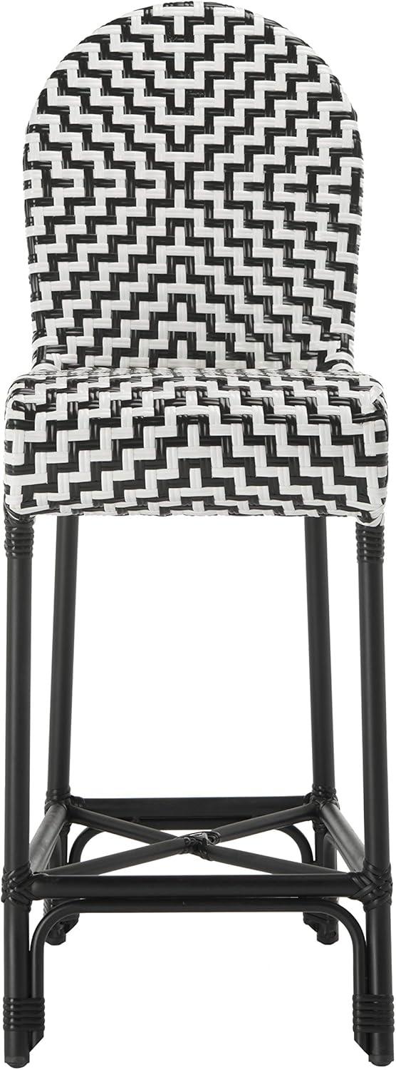 Tilden Black and White Rattan Indoor/Outdoor Bar Stool