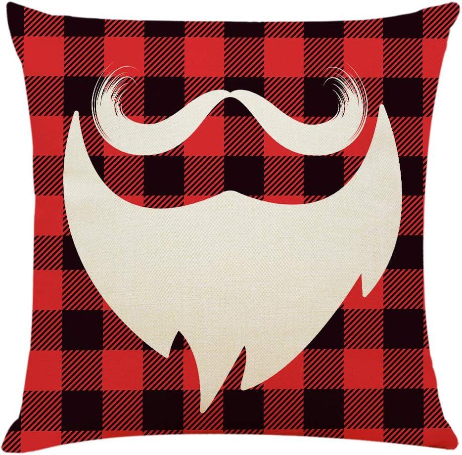 Christmas Red and Black Plaid Cotton Linen Embroidered Euro Pillow Covers