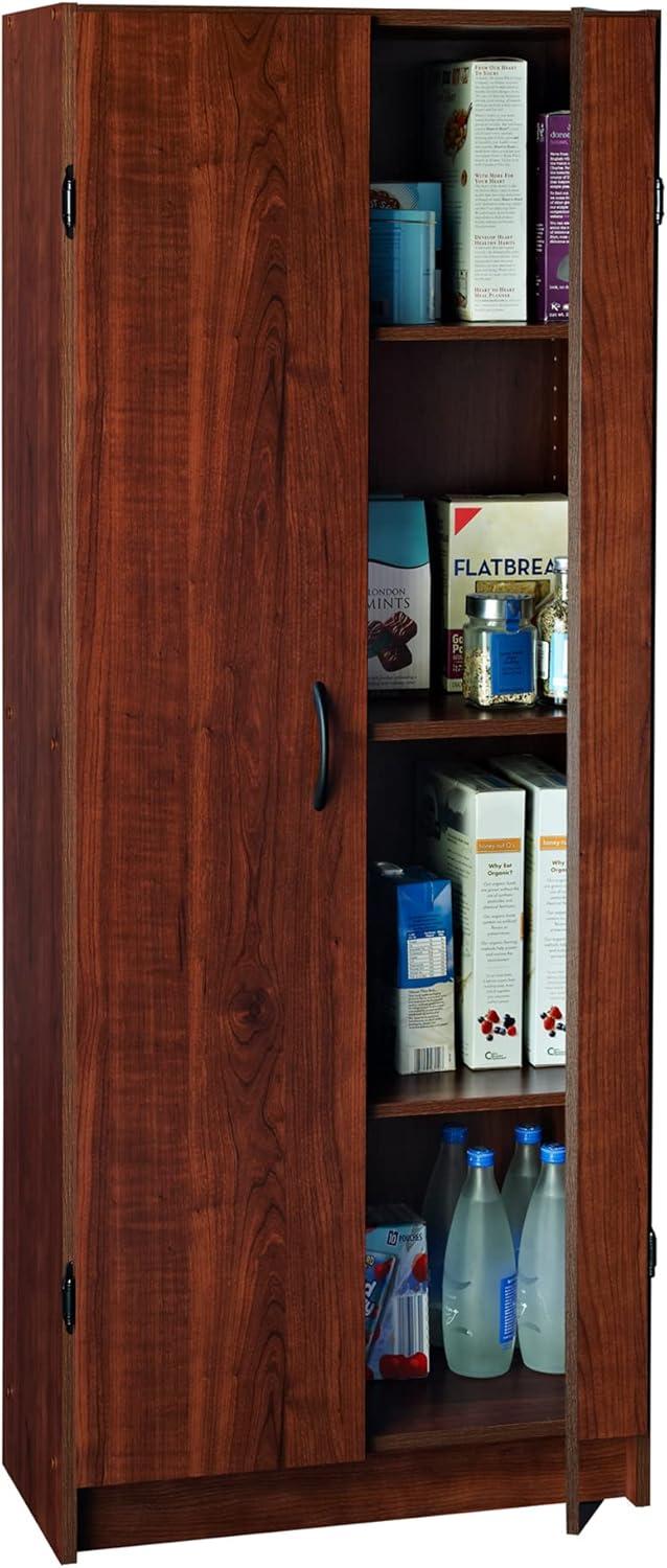 Dark Cherry Freestanding Pantry Cabinet with Adjustable Shelves