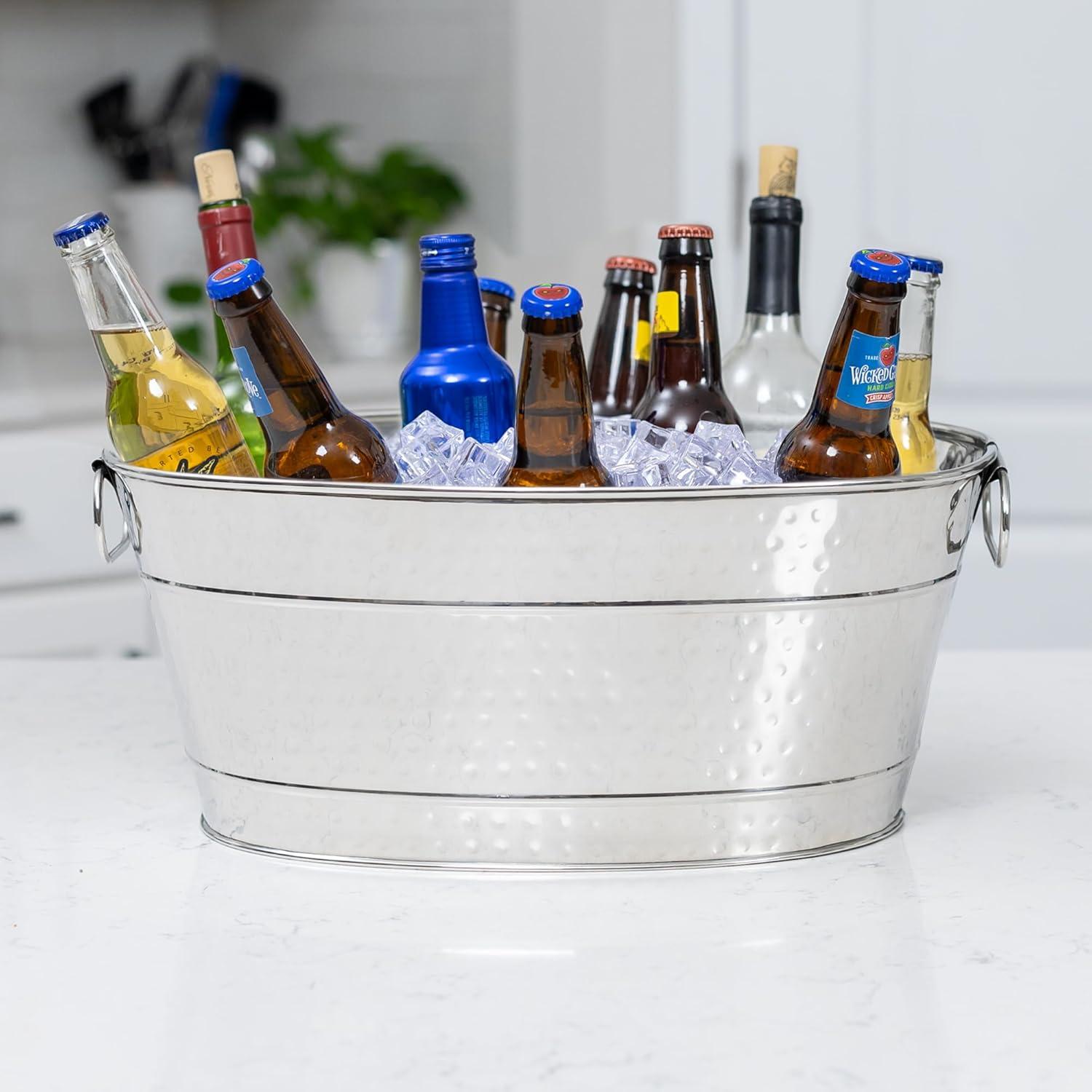 BREKX Colt Stainless Beverage Tub Cooler Ice Bucket with Handles in Silver 17.5"L x 13"W x 7.5"H