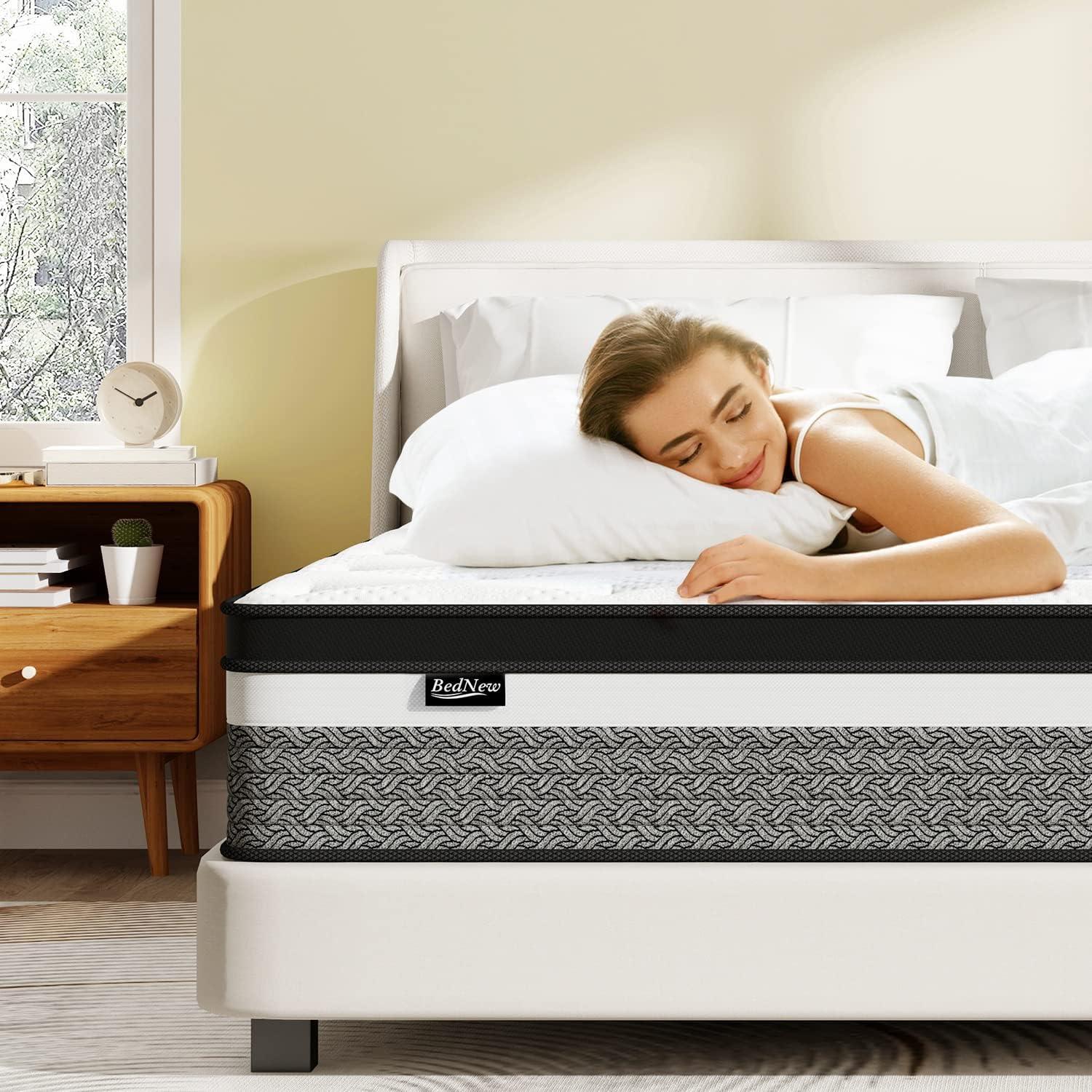 BedNew 14 inch Queen Mattress, Medium Firm, Pillow Top Hybrid Pocket Spring Mattress in a Box