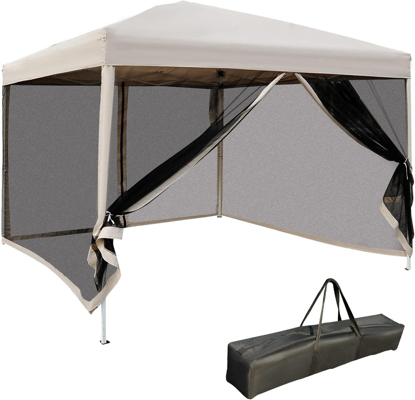 Outsunny 10' x 10' Pop Up Canopy Tent with Breathable Mesh Sidewalls, Easy Height Adjustable, Easy Transport Carrying Bag for Backyard Garden Patio