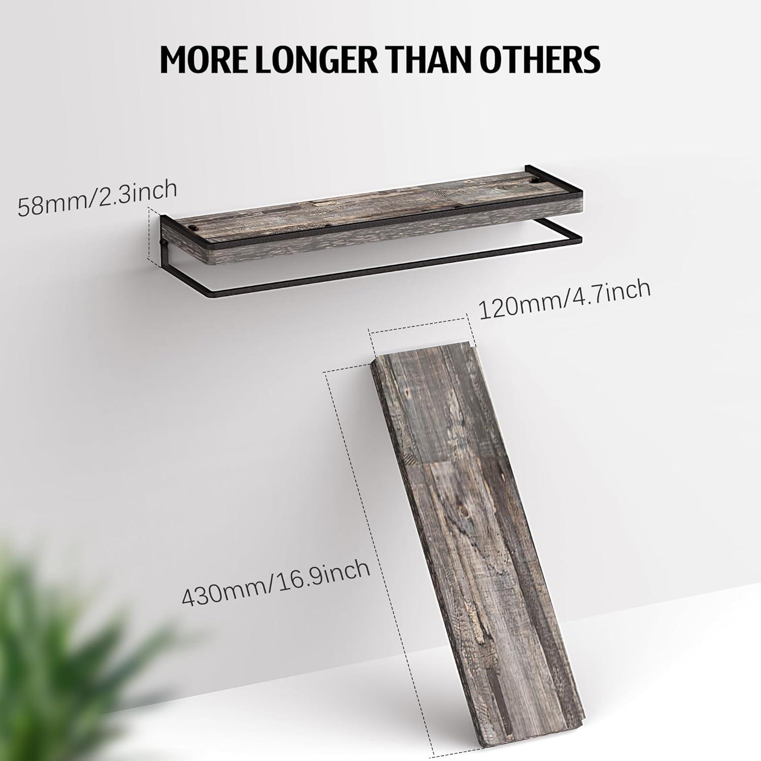 Floating Shelves Wall Mounted Set Of 2, Rustic Wood Wall Storage Shelves For Bedroom,Living Room,Bathroom, Kitchen