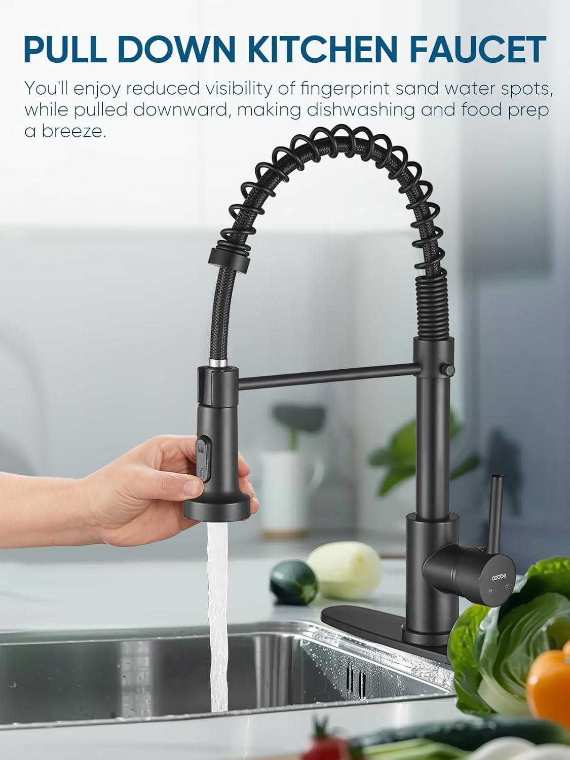 Black Stainless Steel High-Arc Kitchen Faucet with Pull-Out Spray