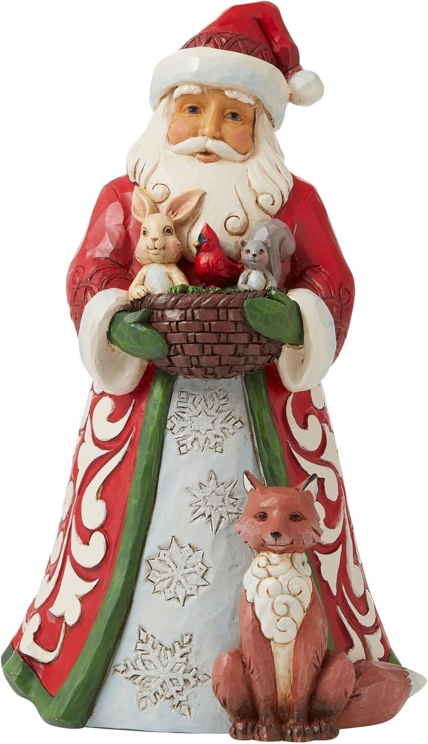 Santa with Animals Red and Green Resin Figurine, 9 Inch