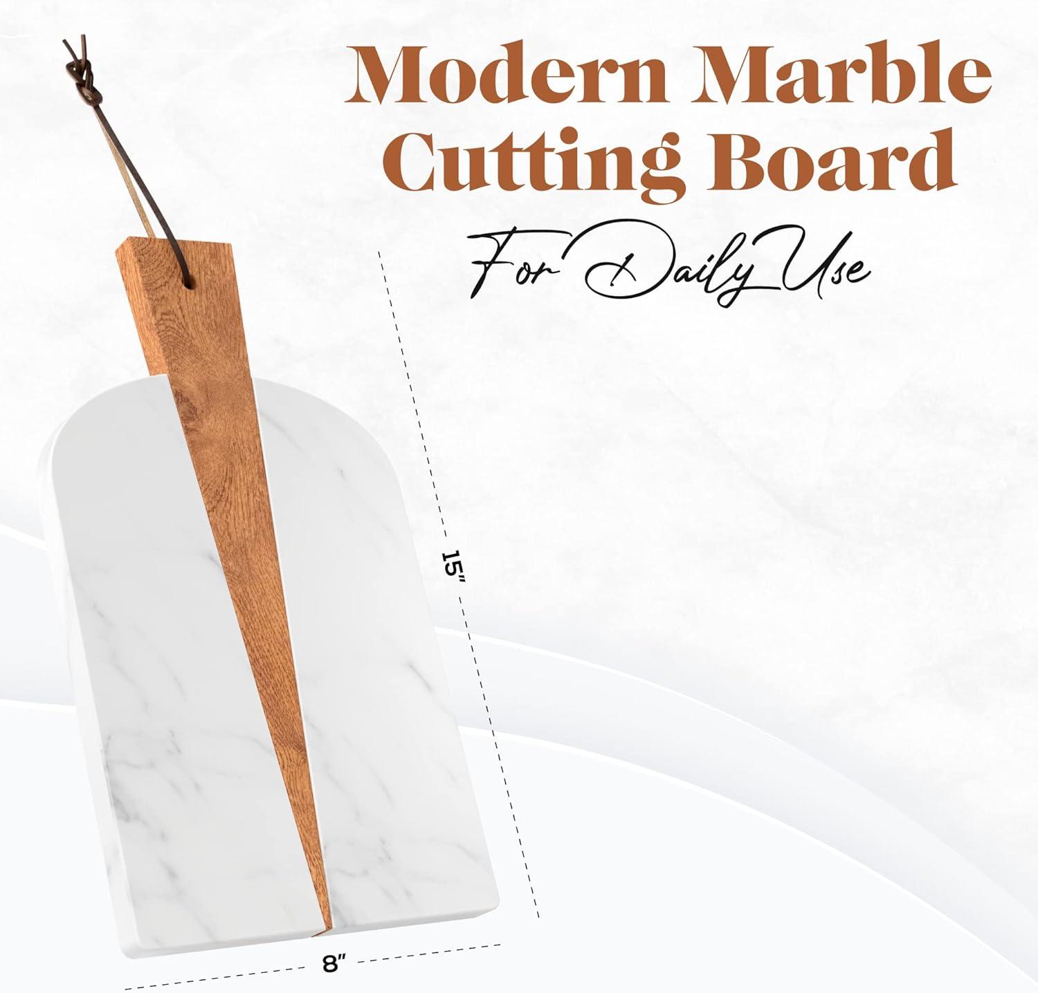 American Atelier Marble and Wood Paddle Board Cheese and Cutting Board - 15 Inch