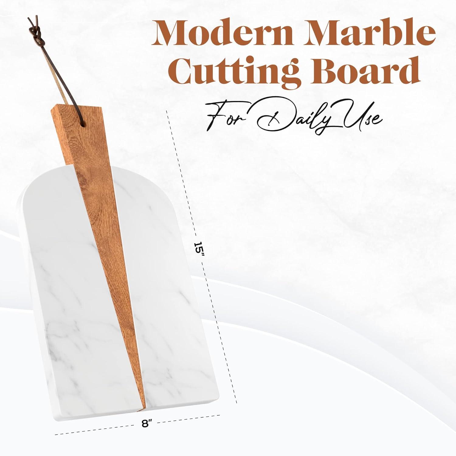 American Atelier Marble and Wood Paddle Board Cheese and Cutting Board - 15 Inch