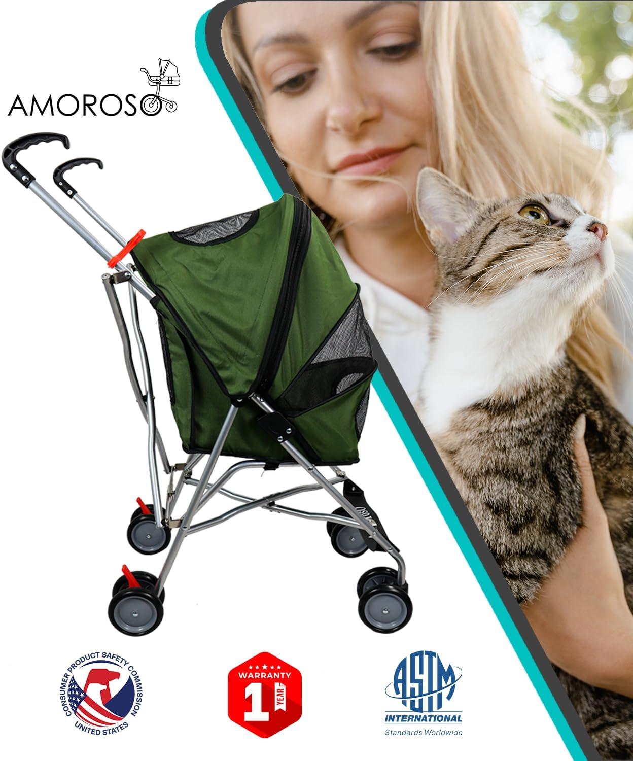 Green Foldable Metal Frame Pet Stroller with Mesh Window