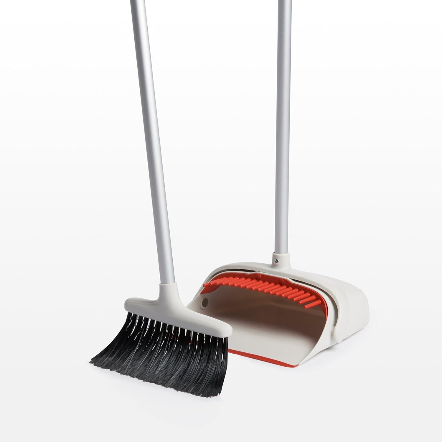 White and Orange Lightweight Upright Sweep Set with Dustpan