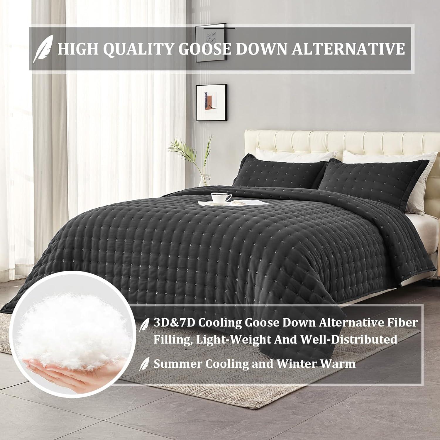 King Size Black Microfiber Reversible Bedspread Set