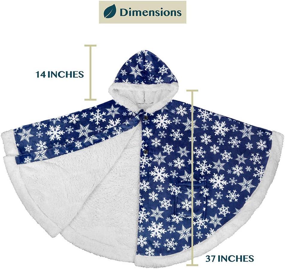 PAVILIA Angel Wrap Hooded Blanket for Women Adult, Wearable Cozy Wrap Throw Fleece Shawl Cape, Snowflake Blue/Faux Shearling