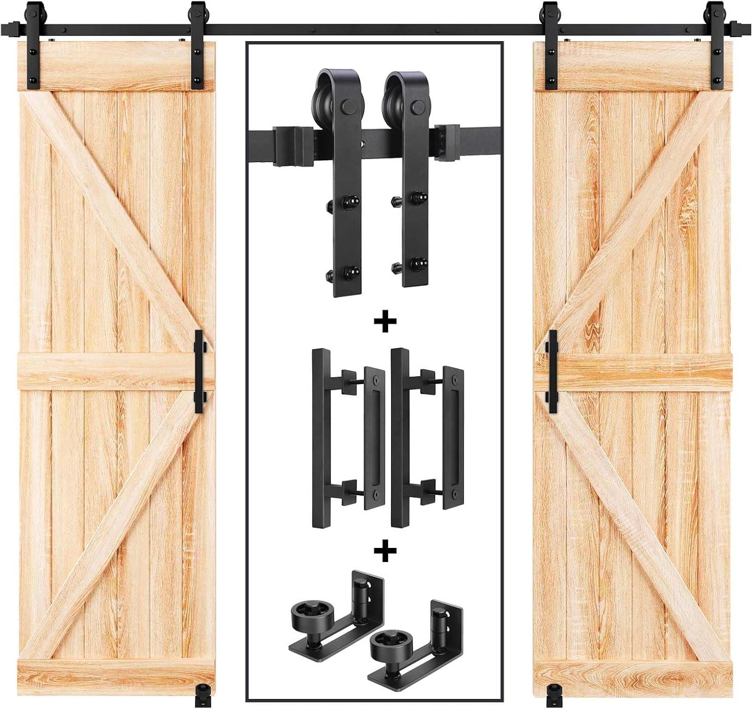 8FT Black Steel Double Sliding Barn Door Hardware Kit