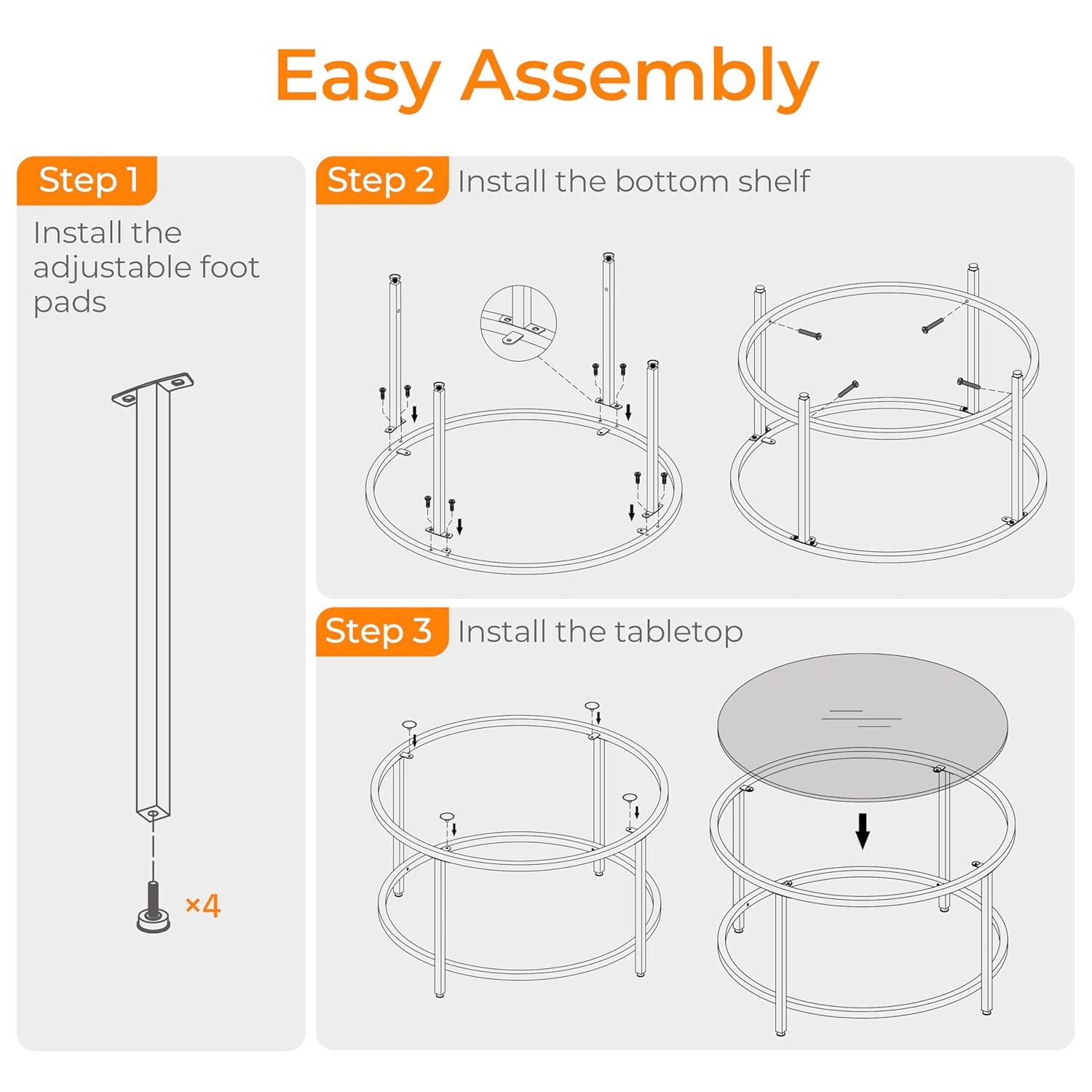 36" Round Glass Coffee Table, Black Circle Coffee Table Center Table with Glass Top, Small Coffee Table for Living Room, Office and Apartment
