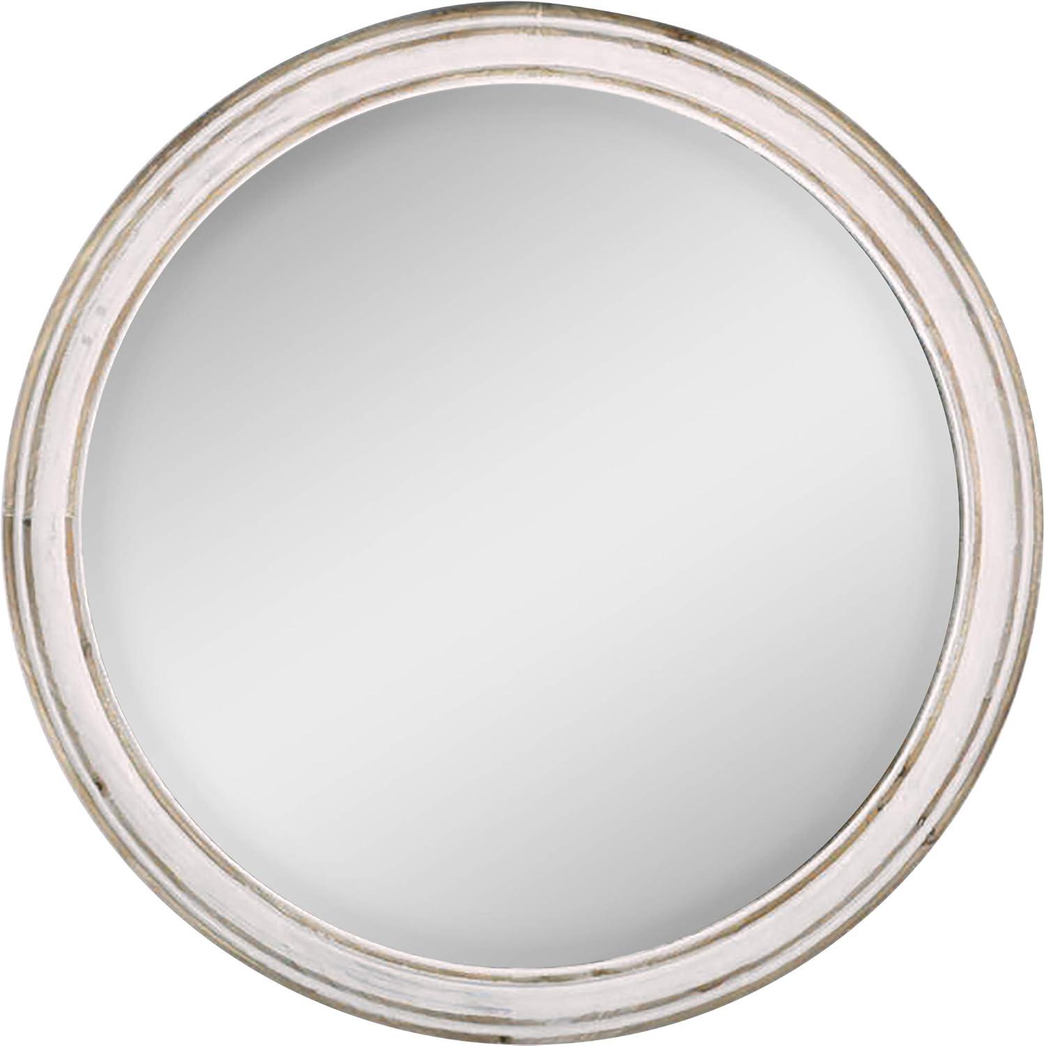 Aged White Round Weathered Wood Wall Mirror 32.8"