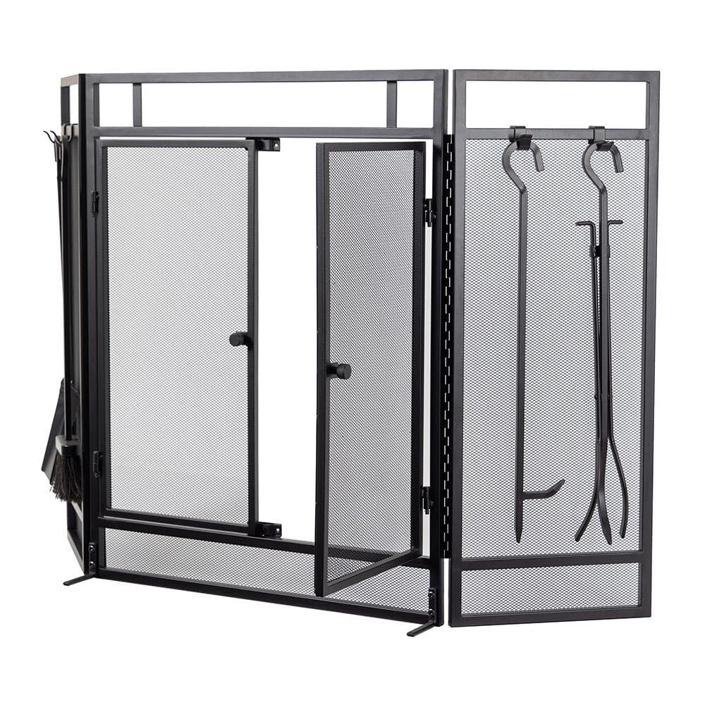 Country Living Pinecrest Mesh Fireplace Screen with Durable 3-Panel Steel Frame - Brass Handles