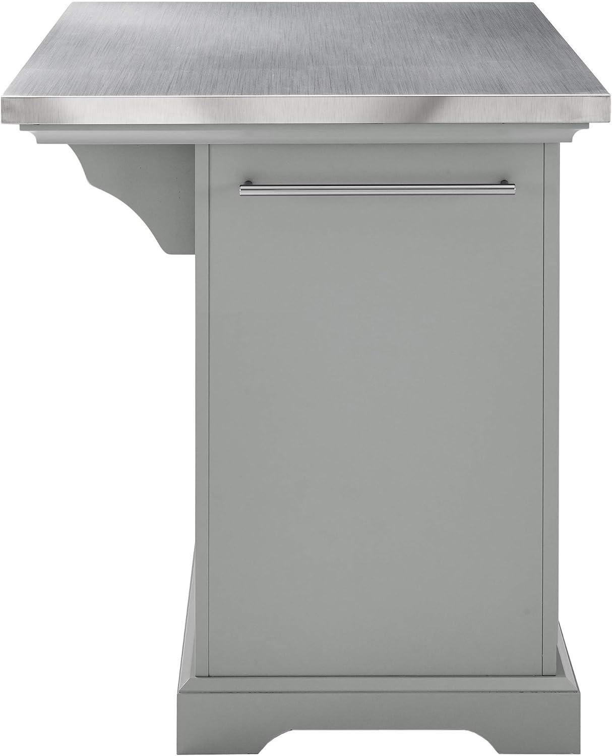 Julia Gray Stainless Steel Top Kitchen Island with Storage