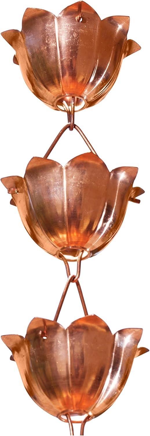 Pure Copper Lotus Cup Rain Chain Replacement Downspout for Gutters