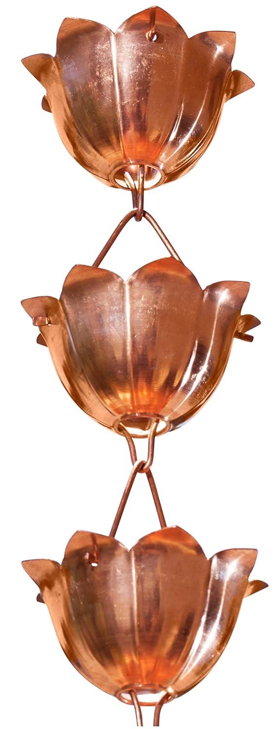 Monarch Rain Chains Pure Copper Lotus Cup Rain Chain Replacement Downspout for Gutters