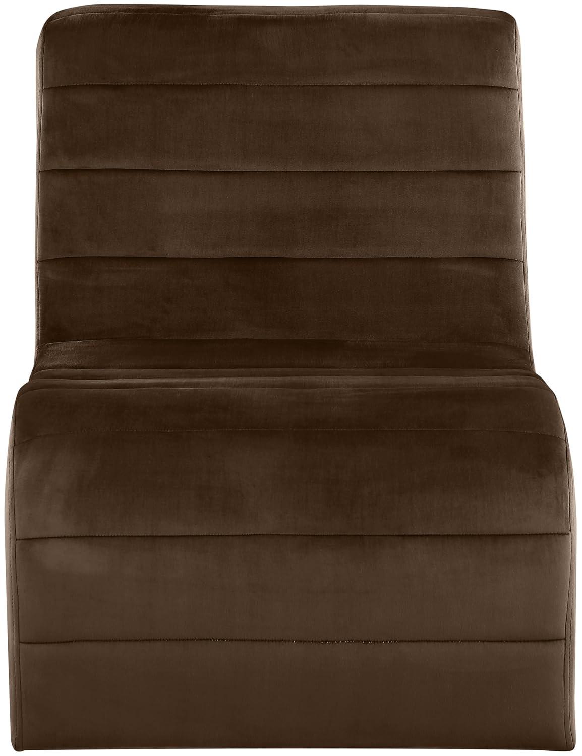Meridian Furniture 403Brown Ivy Collection Modern | Contemporary Velvet Upholstered Accent Chair with Rich Brown Velvet, Channel Tufted Design, Curved Shape, 26.4" W x 37.4" D x 31.1" H, Brown