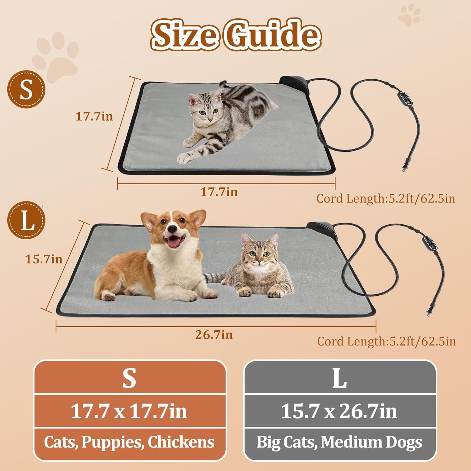 Archie & Oscar™ Cat Heating Pad & Dog Heating Pad, Jim Timer and Jim Level Temperature Smart Sensor Electric Pet Heating Pad with Chew Resistant Cord, Indoor Outdoor Warm Heated Bed for Dogs Cats -17.7x17.7