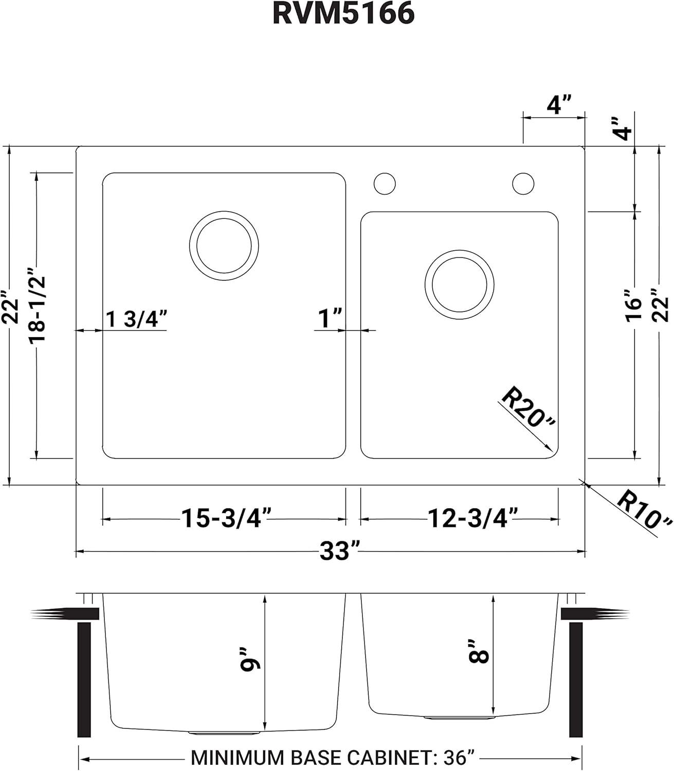 Ruvati 36" Stainless Steel Double Bowl Drop-In Kitchen Sink