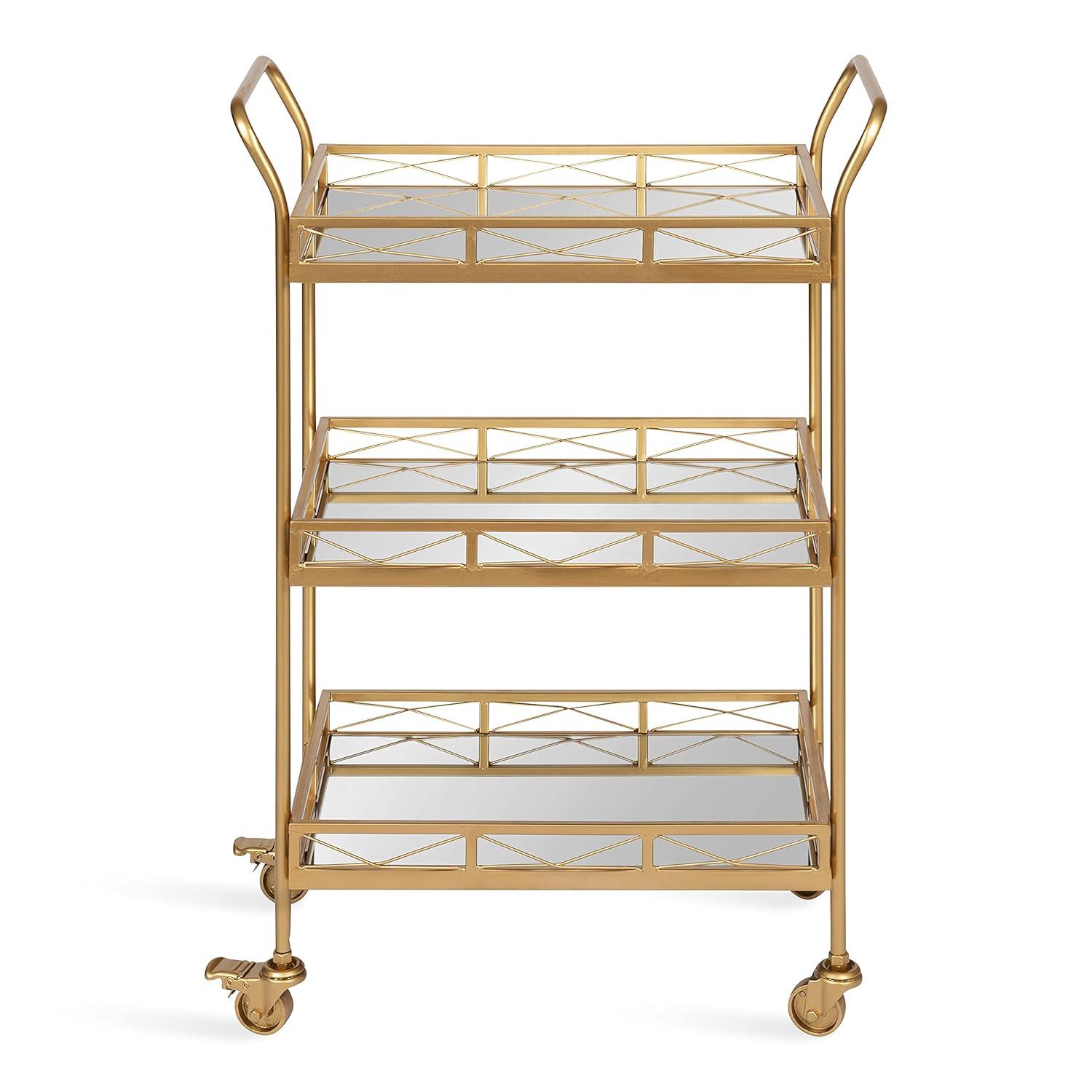 Kate and Laurel Ketia Rectangle Metal Bar Cart, 23x13x35, Gold