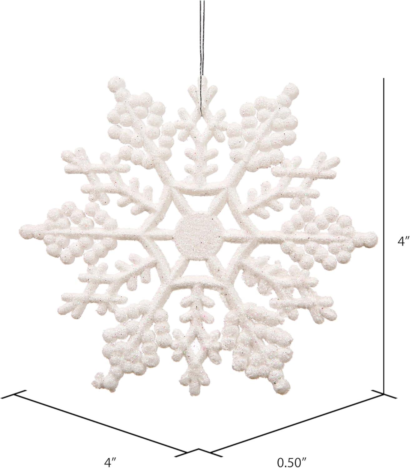 Vickerman 4" White Glitter Snowflake Christmas Ornament, 24 per Box