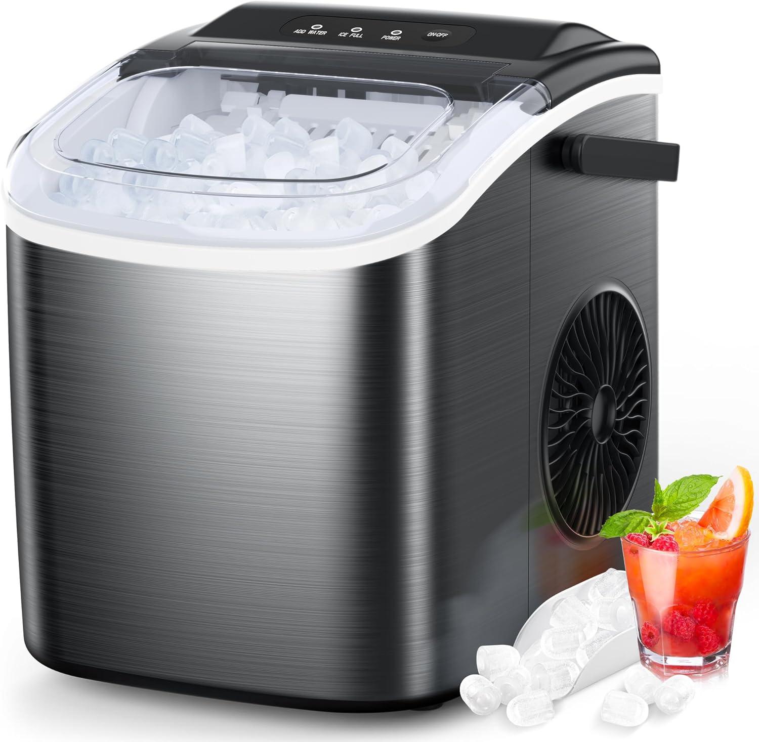 Stainless Steel Portable Countertop Ice Maker with Self-Cleaning