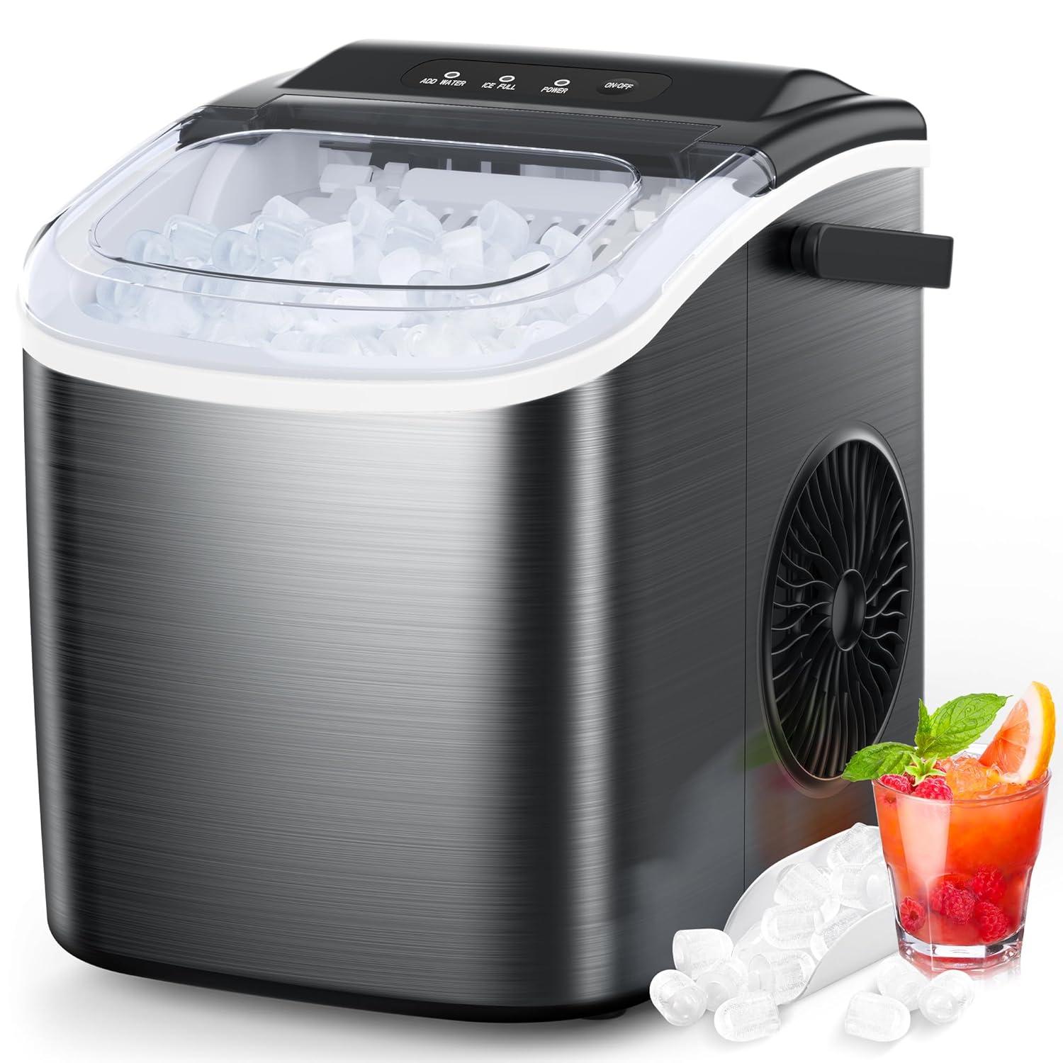 Stainless Steel Portable Countertop Ice Maker with Self-Cleaning